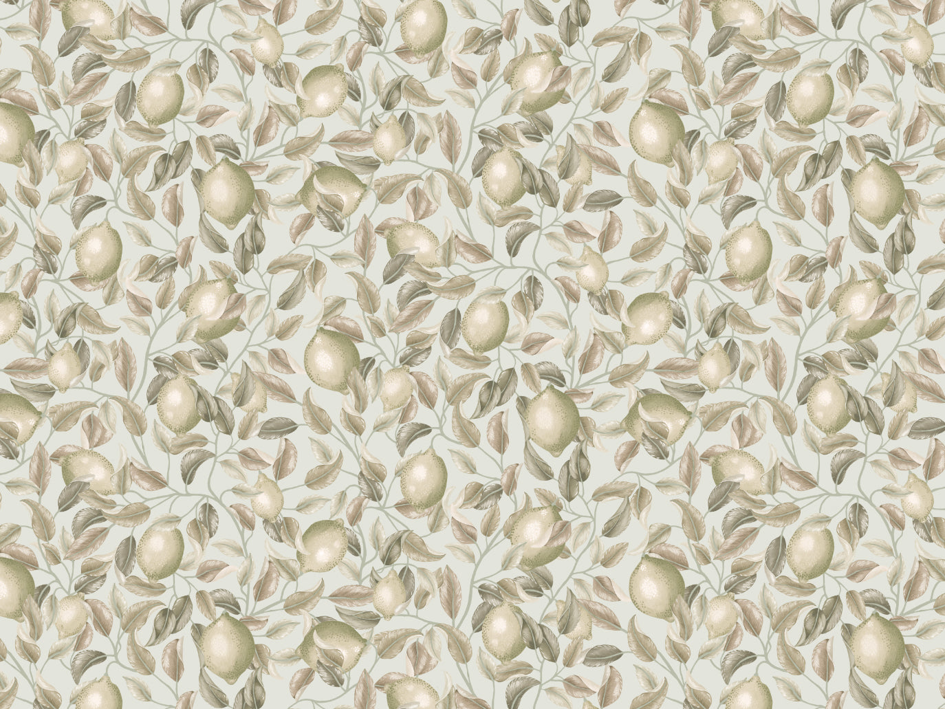 Papier peint Summer Gray - Arbres de citronnier - Vert herbe marine