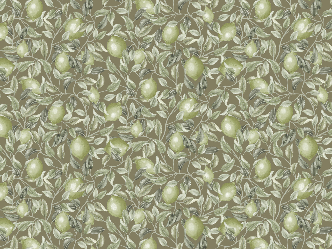 Papier peint Summer Gray - Arbres de citronnier - Vert olive