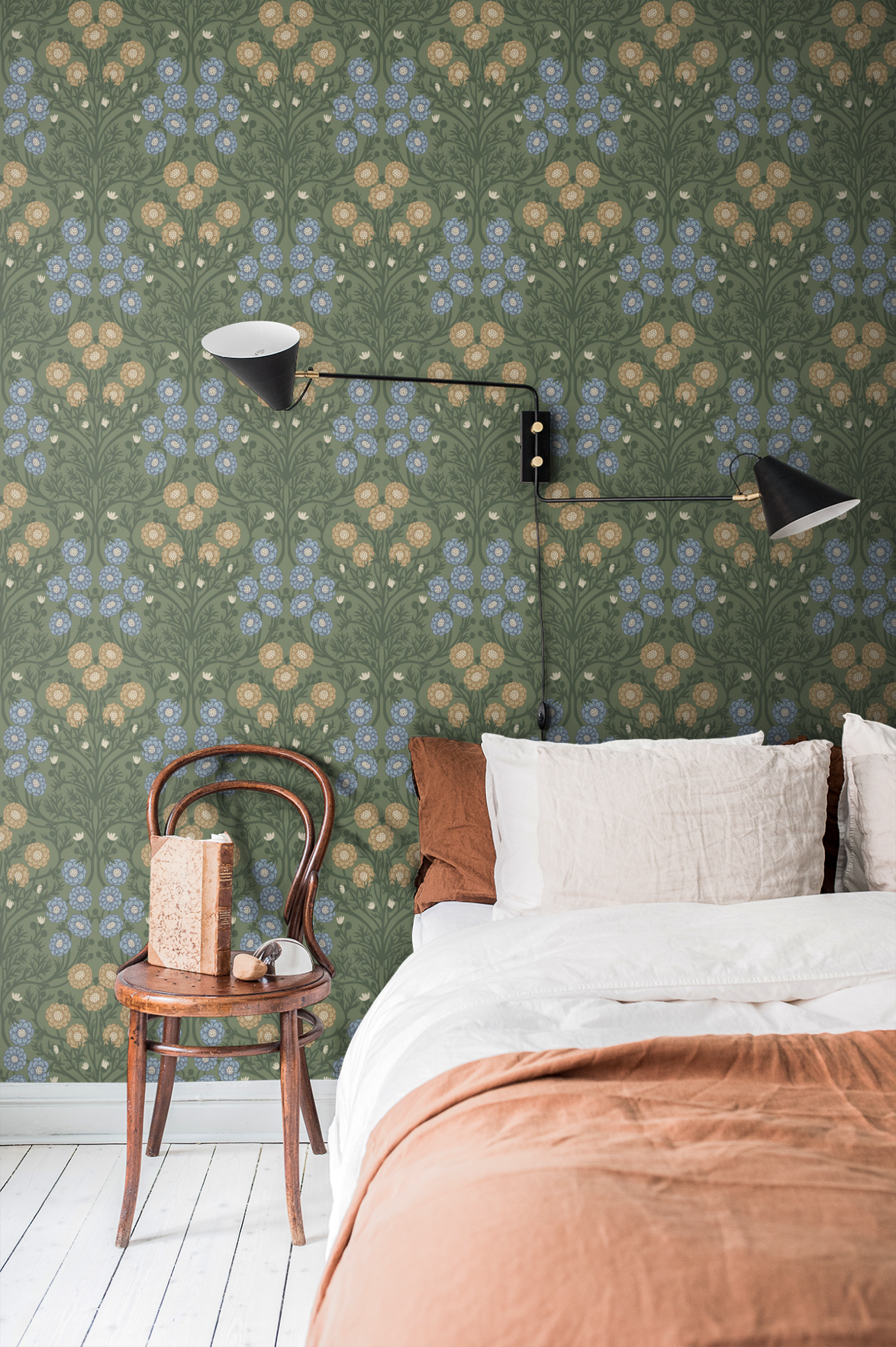 Midbec wallpaper - Bellis - dark green
