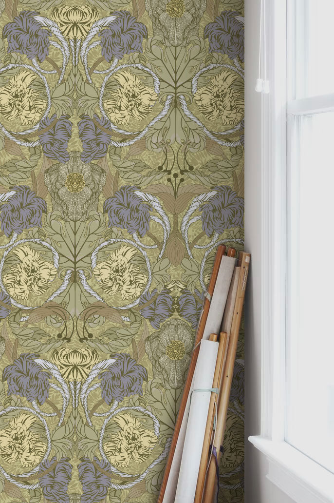 Summer Gray Wallpaper - Cecilia - Olive