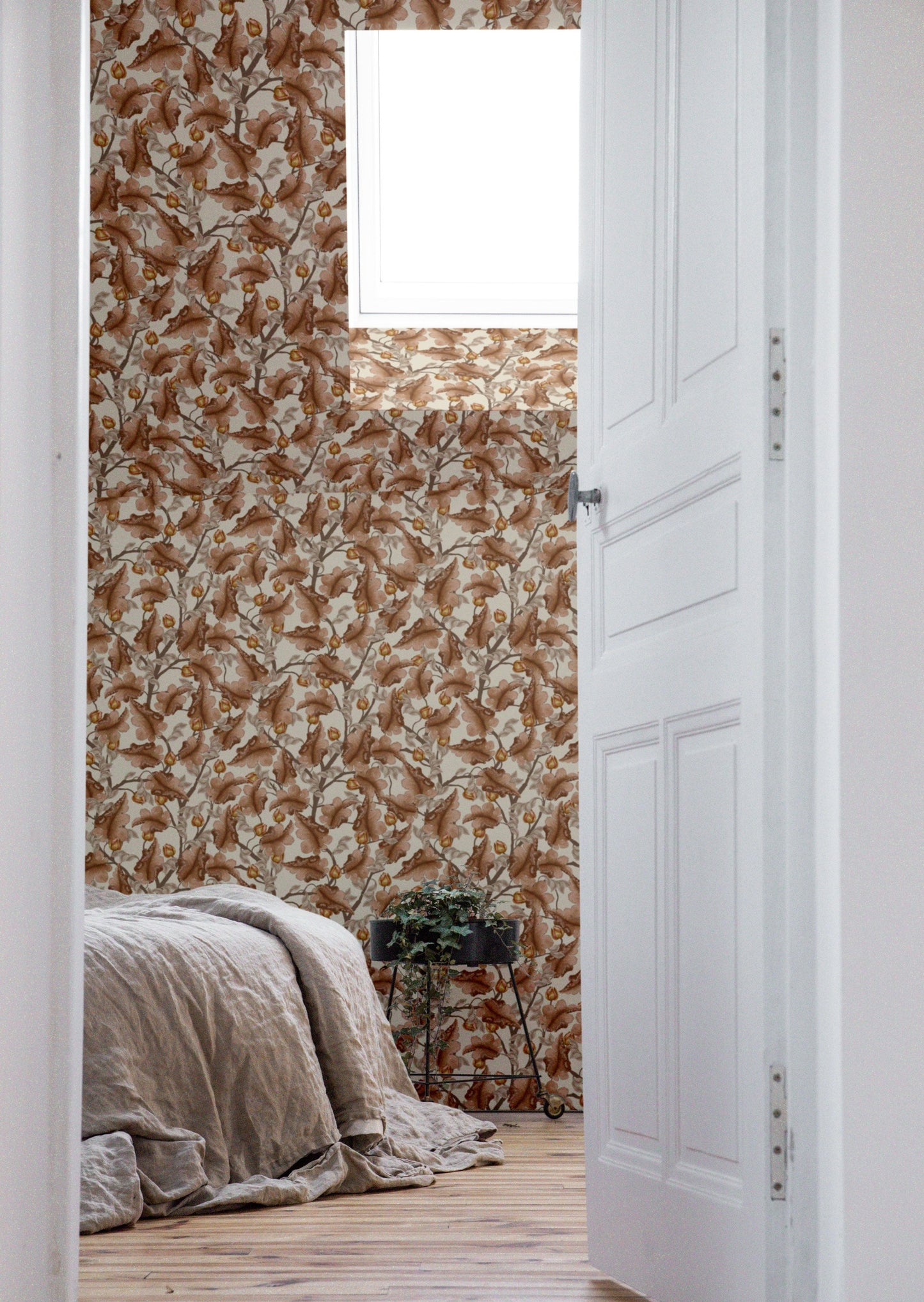 Papier peint floral - Renoncule - Marron et crème