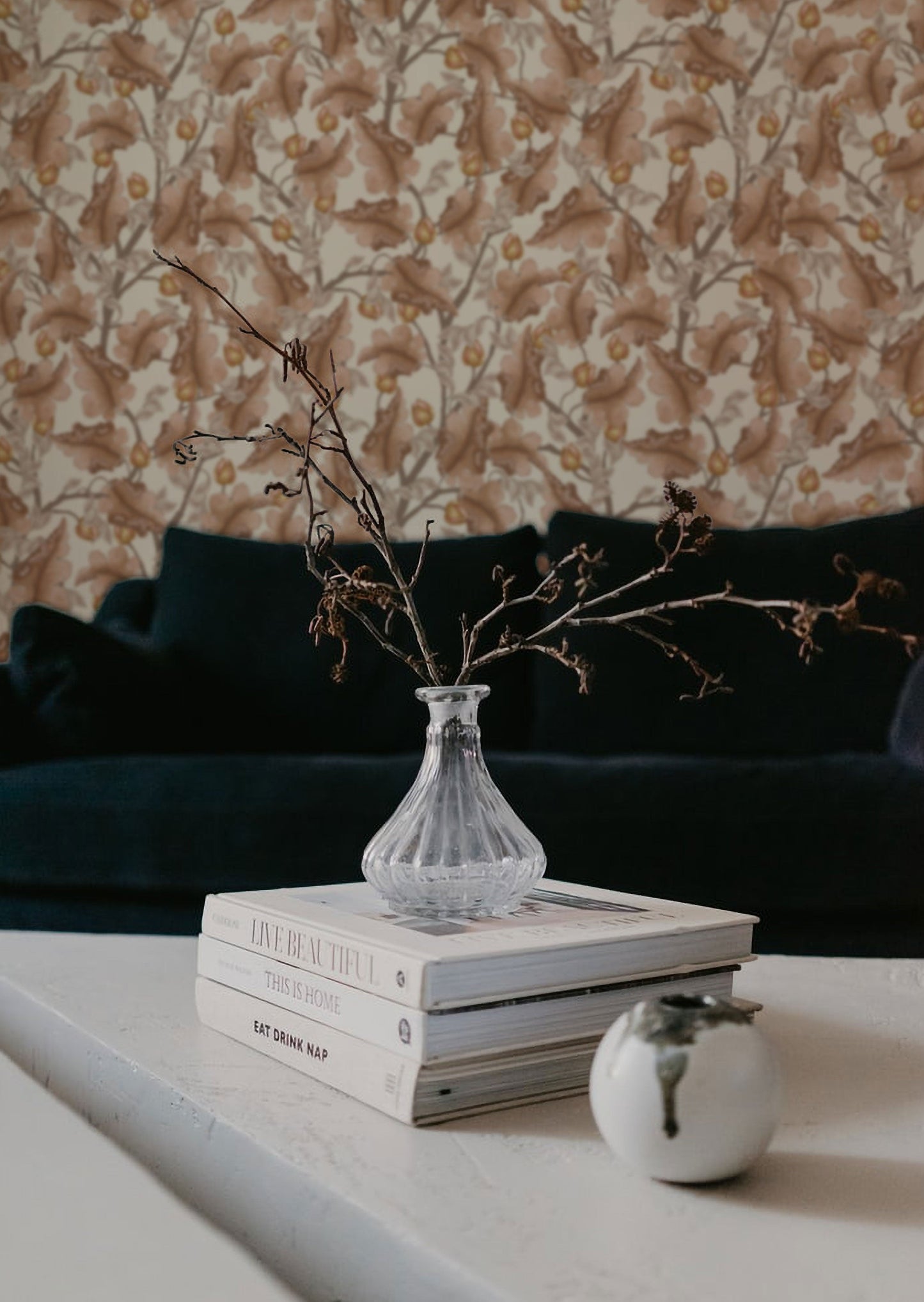 Papier peint floral - Renoncule - Marron et crème