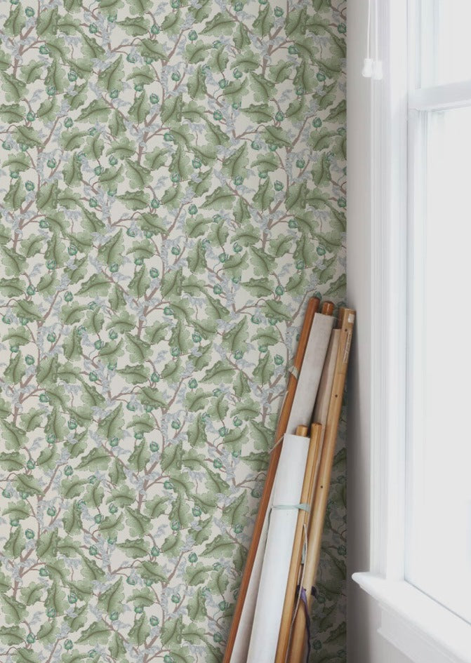 Papier peint floral - Renoncule - Crème et vert
