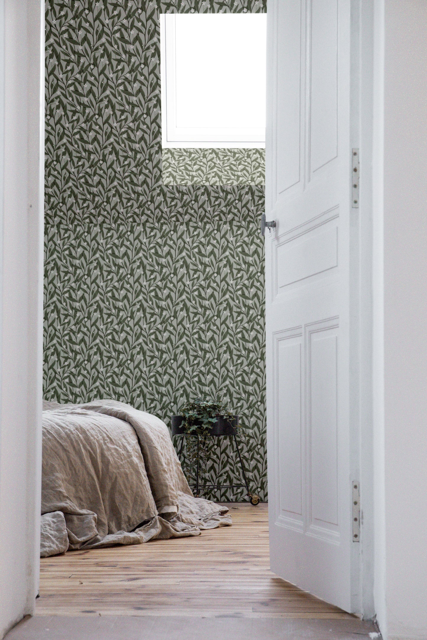 Papier peint gris d'été - Anémone - Vert foncé