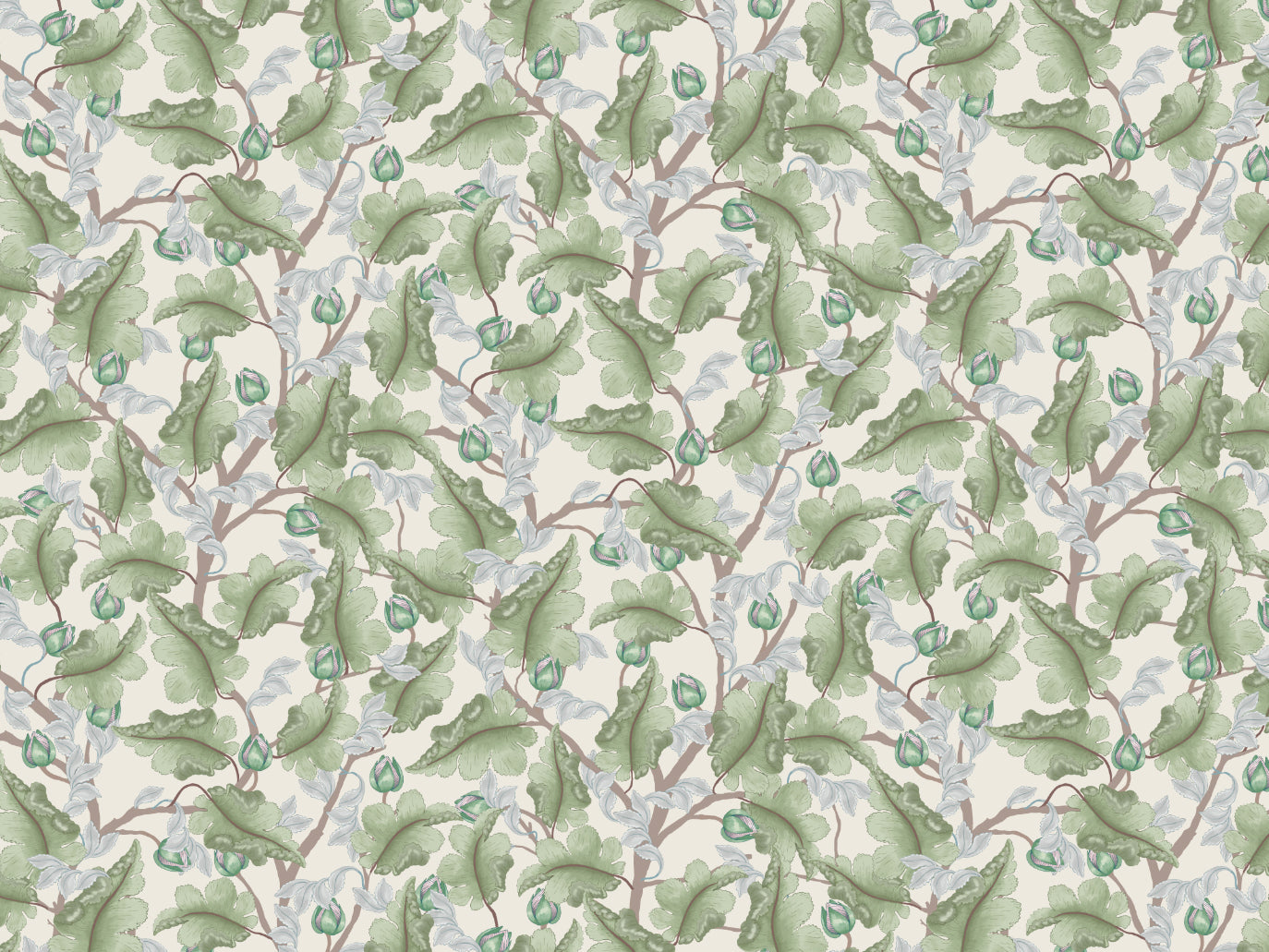 Papier peint floral - Renoncule - Crème et vert