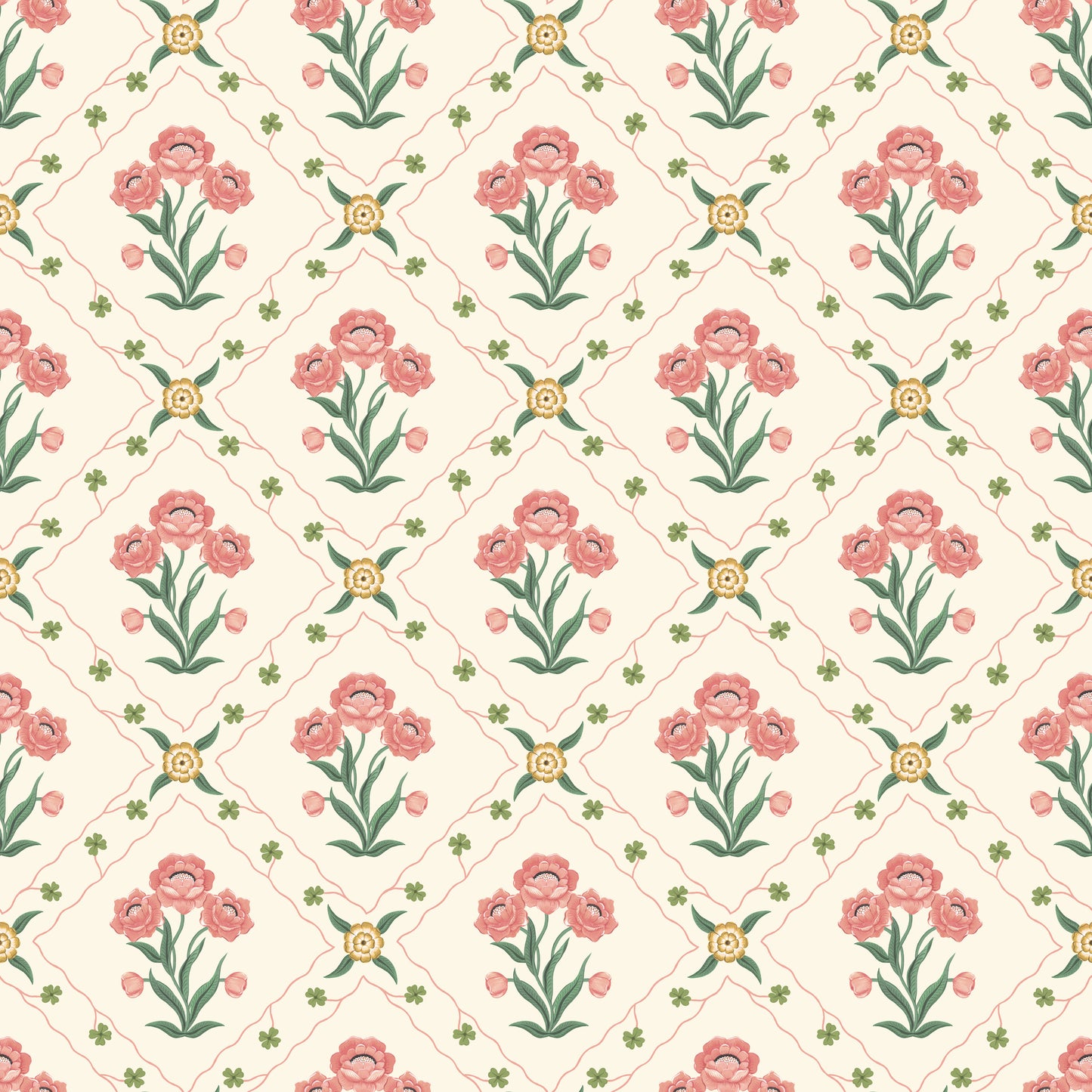Summer Gray Wallpaper - Floral Trellis - Rose