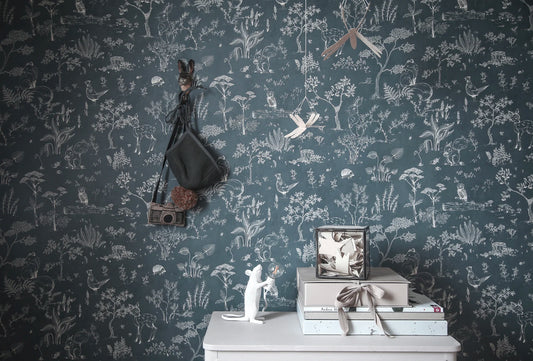 Papier peint Sandberg - Houx Bleu Foncé