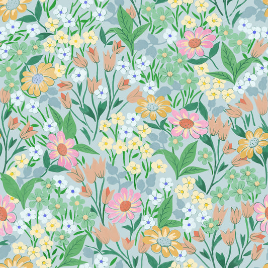 Papier peint gris d'été - Lola - Turquoise