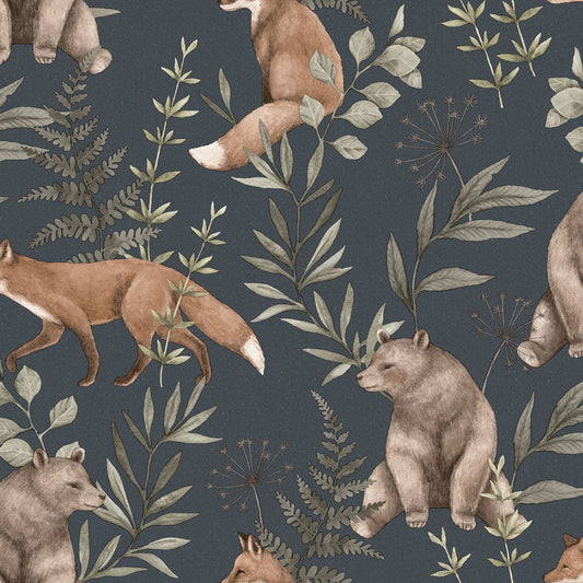 Papier peint pour nurserie et enfants - Forêt sauvage bleue