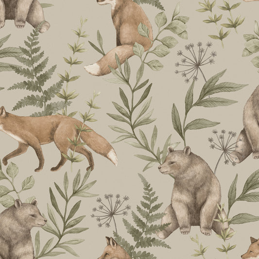 Papier peint pour chambre d'enfant - Forêt sauvage beige