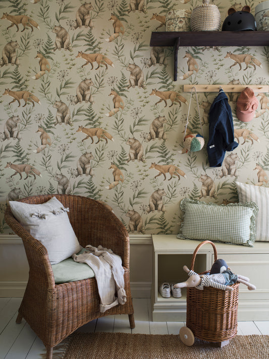 Papier peint pour chambre d'enfant - Forêt sauvage beige