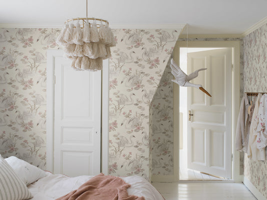 Papier peint pour chambre d'enfant et bébé - Lily Swan - Rose délicat