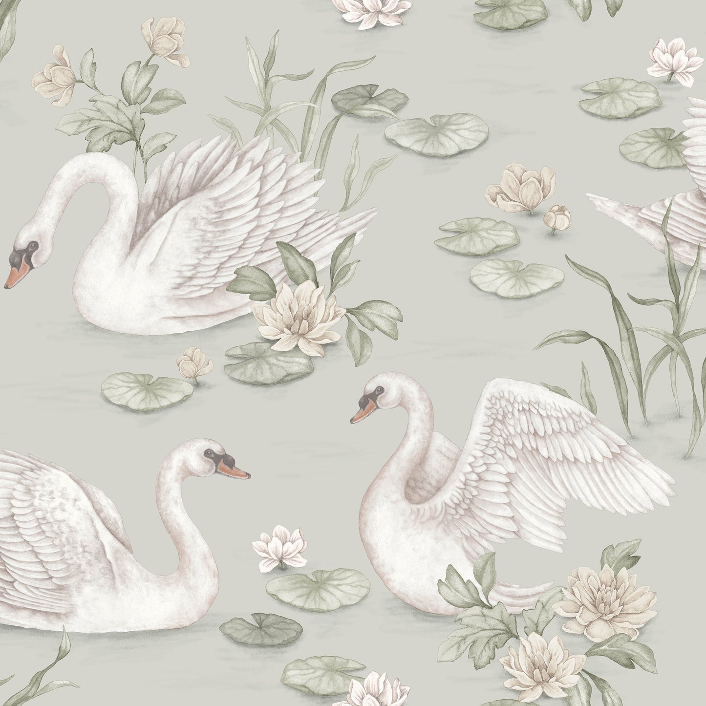 Papier peint pour chambre d'enfant - Lily Swan - Vert doux