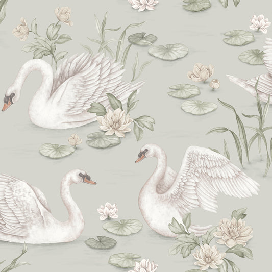 Papier peint pour chambre d'enfant - Lily Swan - Vert doux