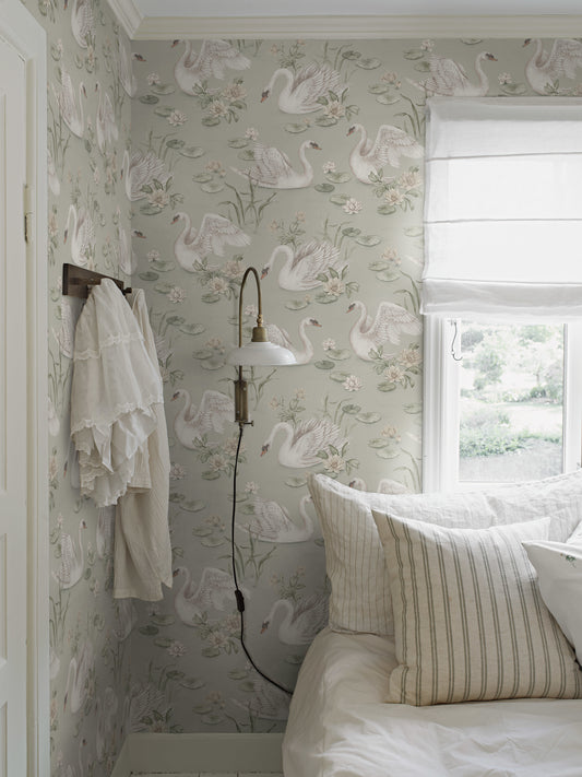 Papier peint pour chambre d'enfant - Lily Swan - Vert doux
