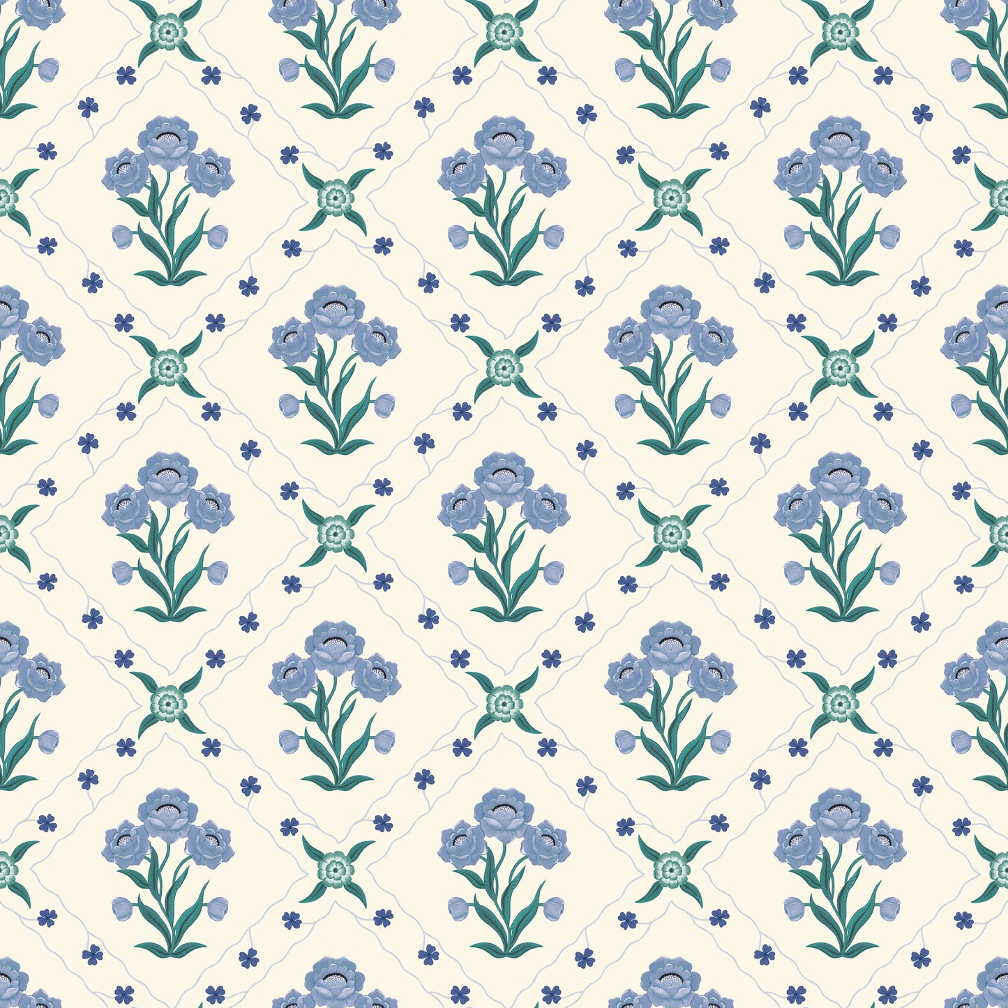Summer Gray Wallpaper - Floral Trellis - Sky