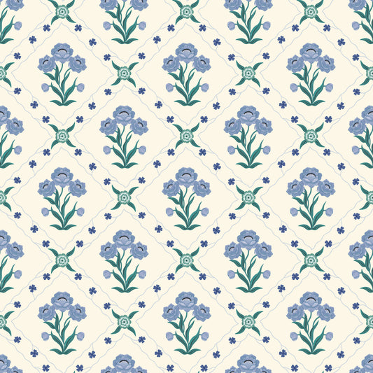Summer Gray Wallpaper - Floral Trellis - Sky