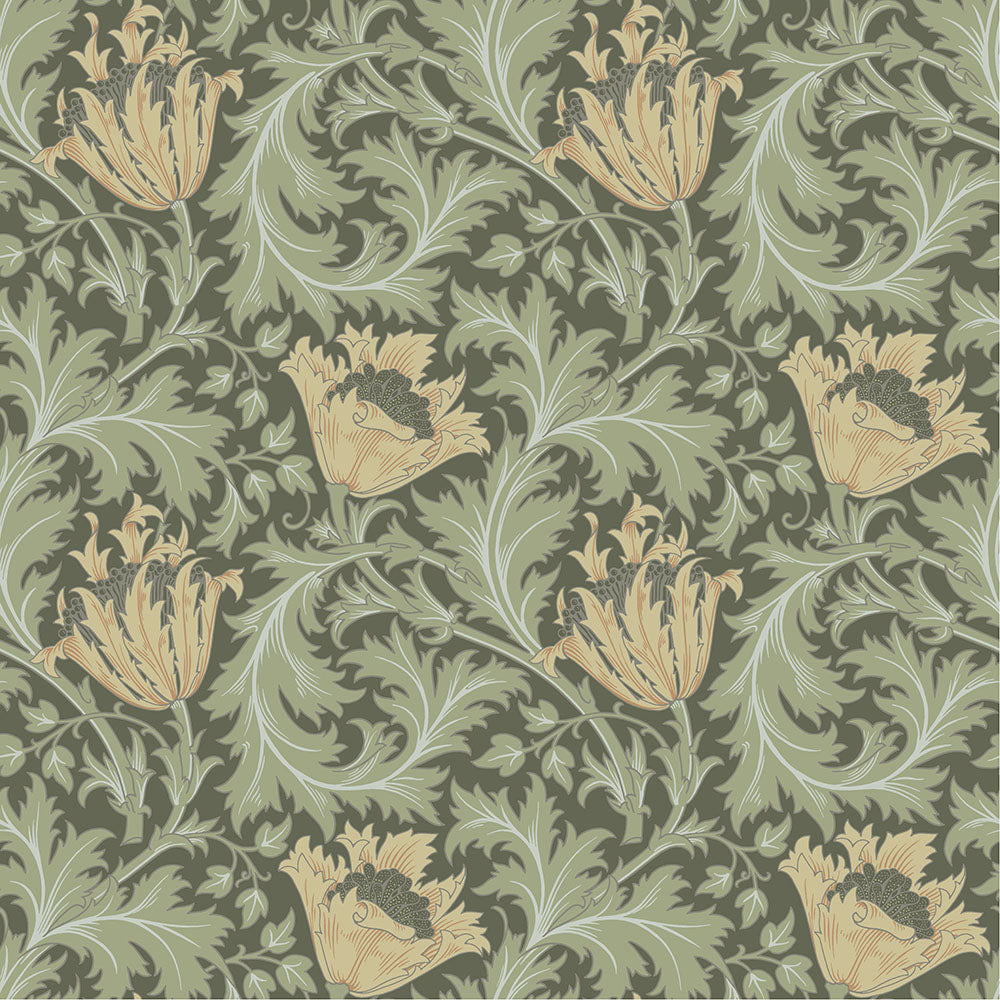 William Morris Wallpaper - Anemone - Green & Yellow