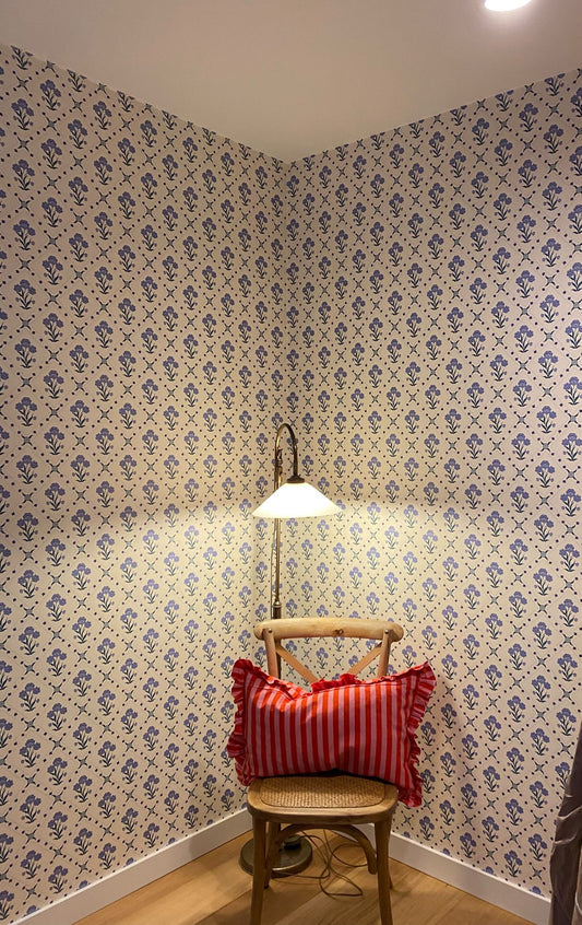 Papier peint Summer Gray - Treillis floral - Ciel