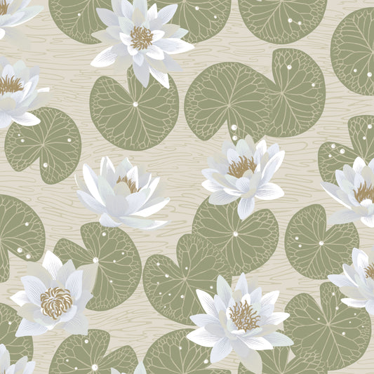 Papier peint Summer Gray - Nénuphars - Vert