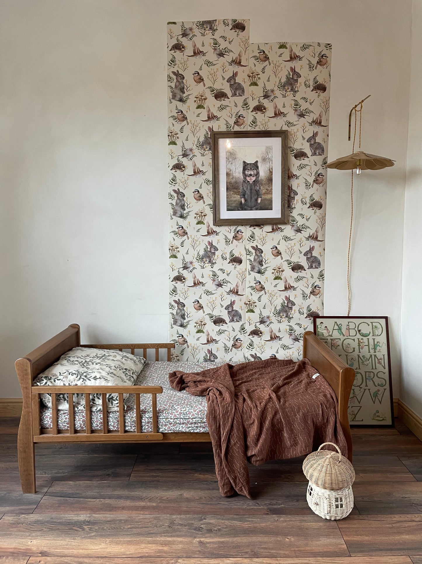 Nursery Wallpaper - Birds & Bunnies - Ecru