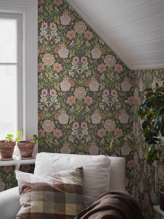 Papier peint Borastapeter - Dahlia Garden 7693 - Marron et Vert