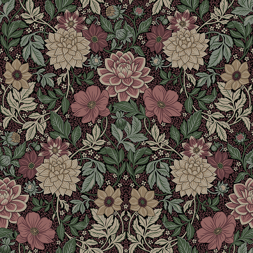 Borastapeter Wallpaper - Dahlia Garden 7694 - Burgundy and Teal