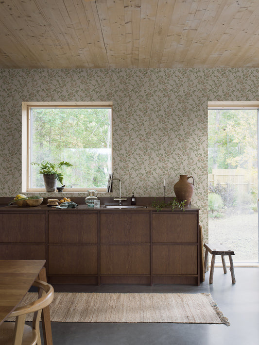 Papier peint Borastapeter - Baies de la forêt 4714 - Rouge et vert verdoyant