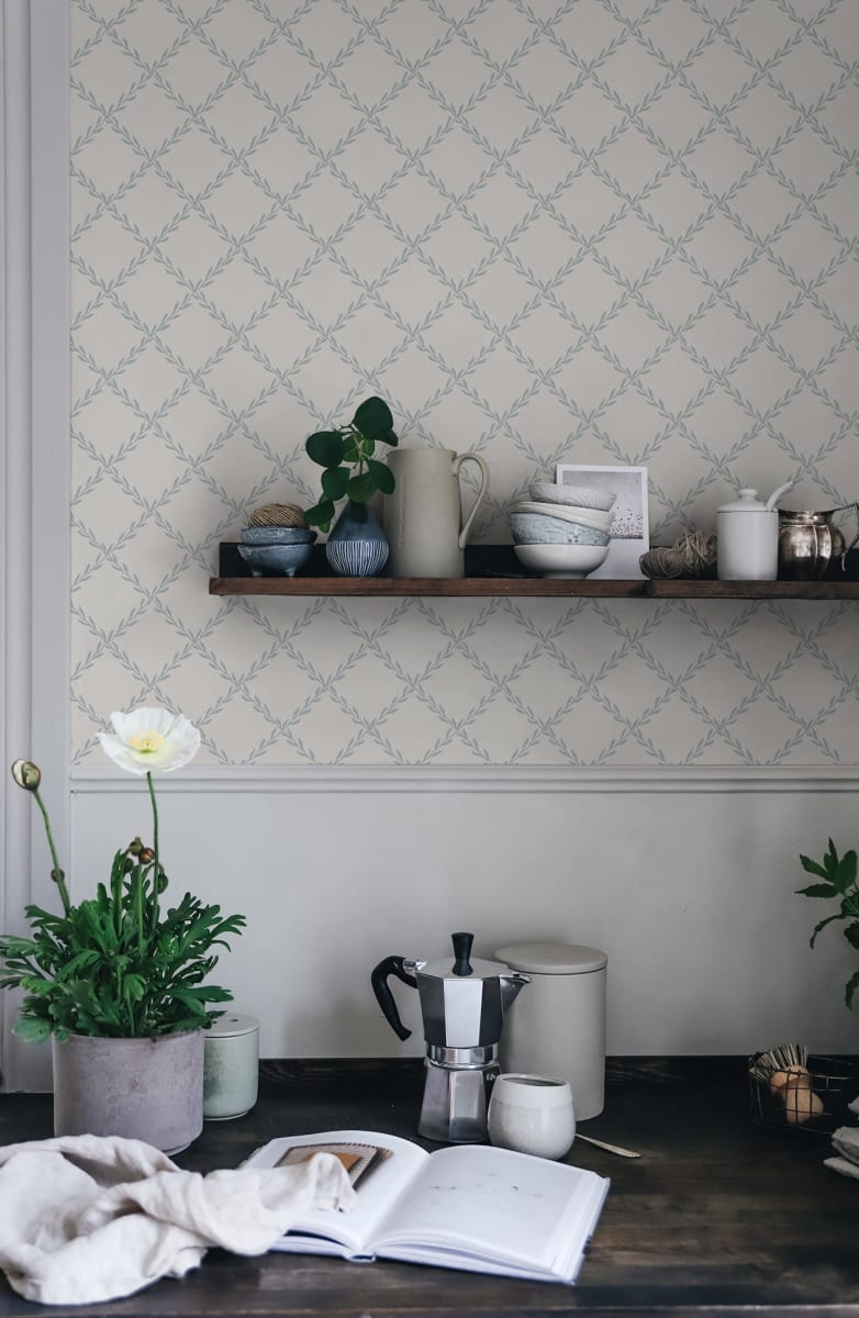 Sandberg Wallpaper - Trellis, Misty Blue