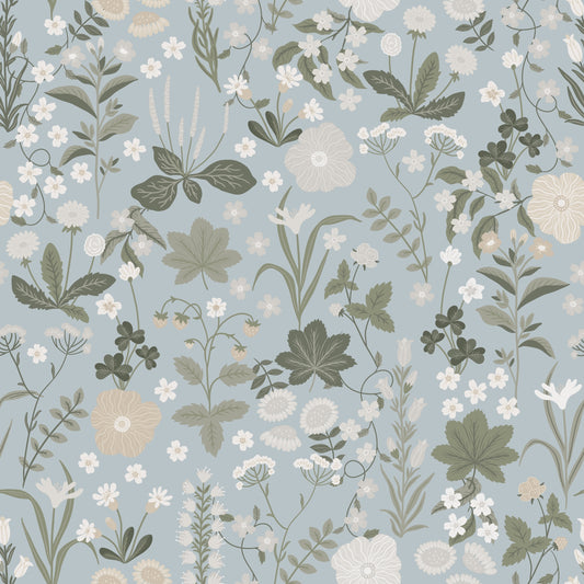 Papier peint gris d'été - Blomstre - Bleu brumeux
