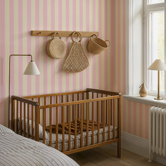 Papier peint rayures - Ventnor - Rose bonbon