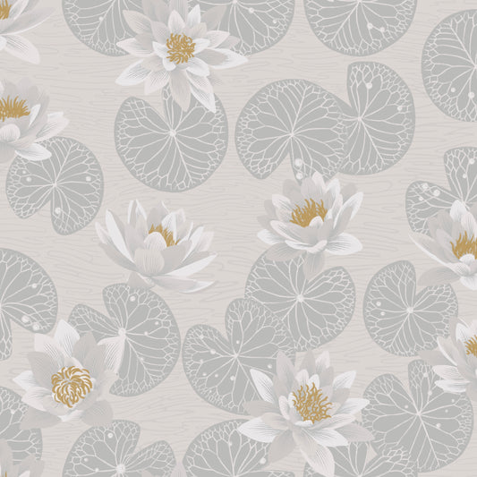 Papier peint Summer Gray - Nénuphars - Gris