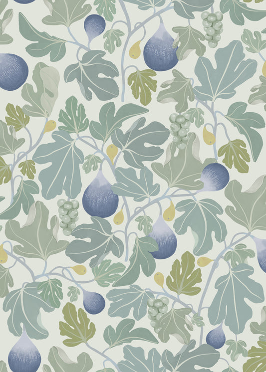 Papier peint gris d'été - Figues - Bleu