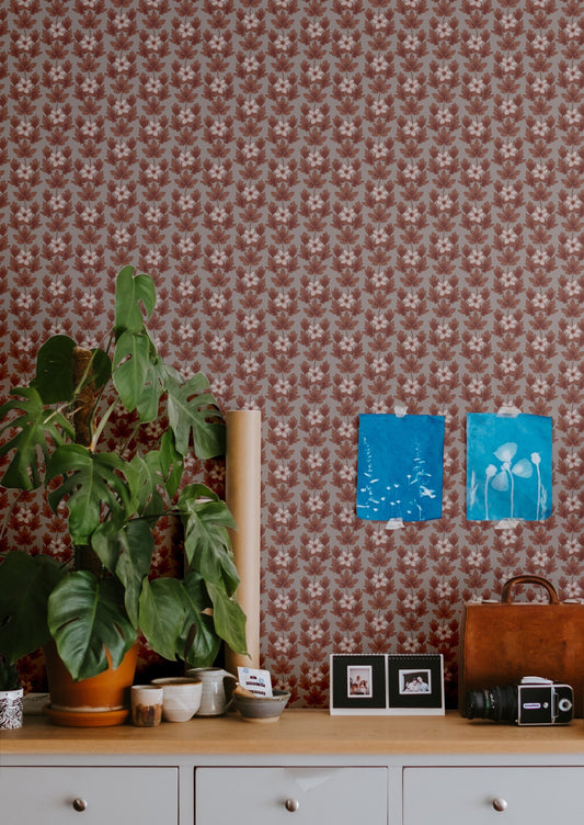 Summer Gray Wallpaper - Wood Anemone - Copper