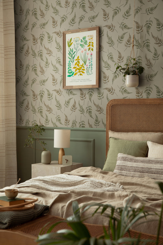 Summer Gray Wallpaper - Falling Ferns - Soft Beige