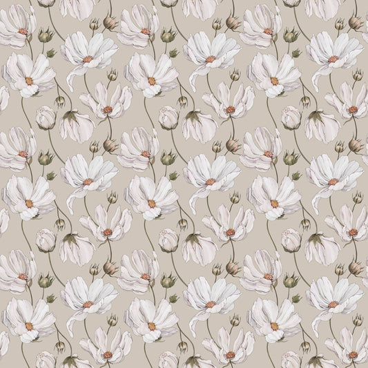 Summer Gray Wallpaper - Daisies - Beige