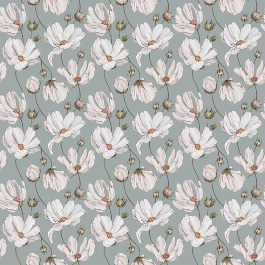 Papier peint gris d'été - Marguerites - Bleu