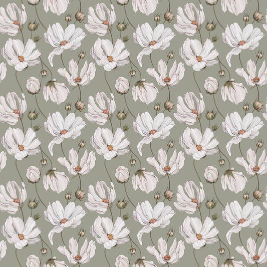 Papier peint gris d'été - Marguerites - Vert