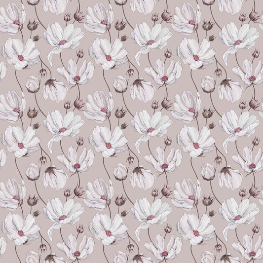 Papier peint gris d'été - Marguerites - Rose