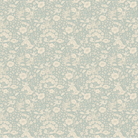 Papier peint gris d'été - Doris - Bleu poussiéreux SOLDES
