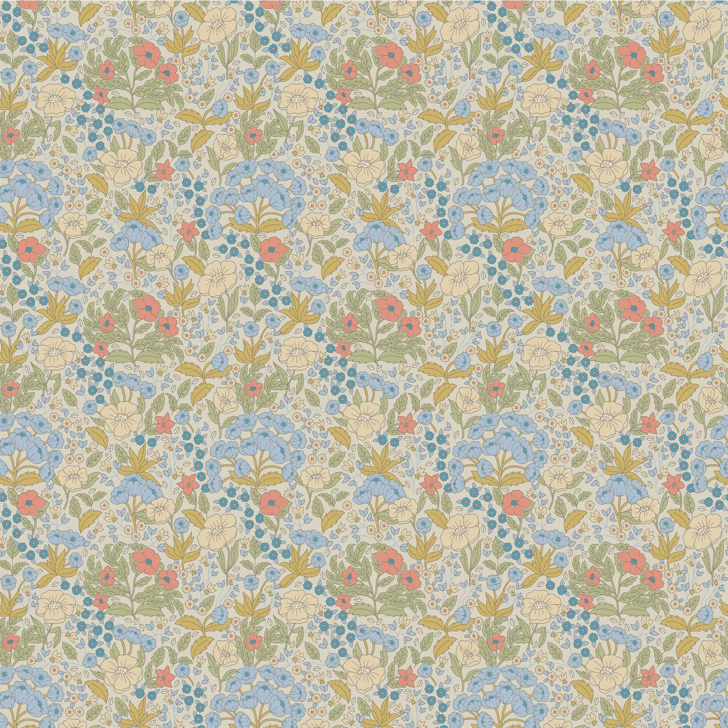 Papier peint Summer Gray - Doris - Bleu & Moutarde