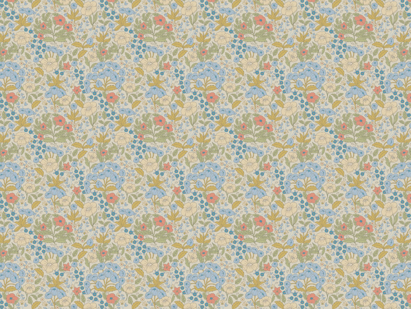 Papier peint Summer Gray - Doris - Bleu & Moutarde