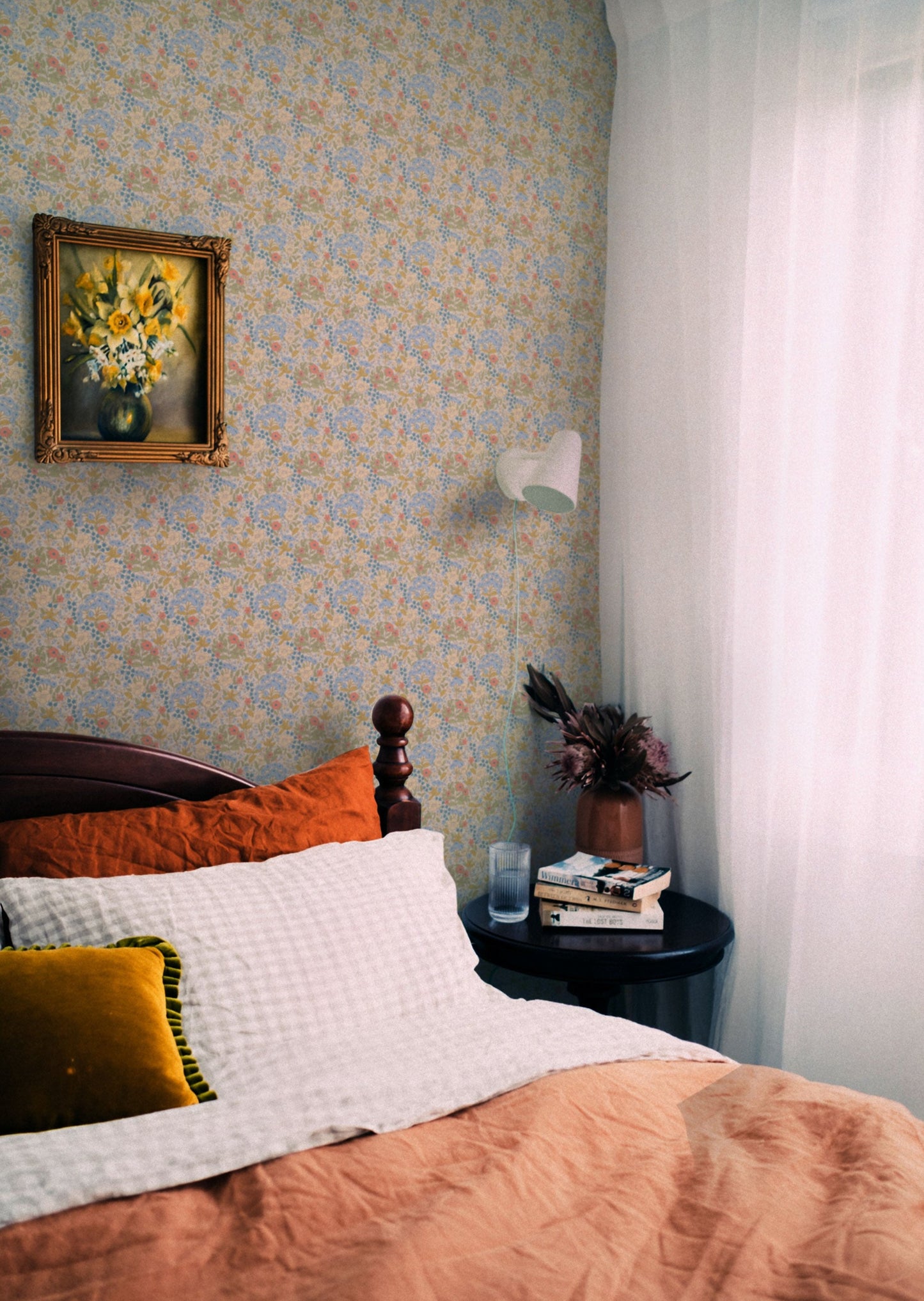 Papier peint Summer Gray - Doris - Bleu & Moutarde