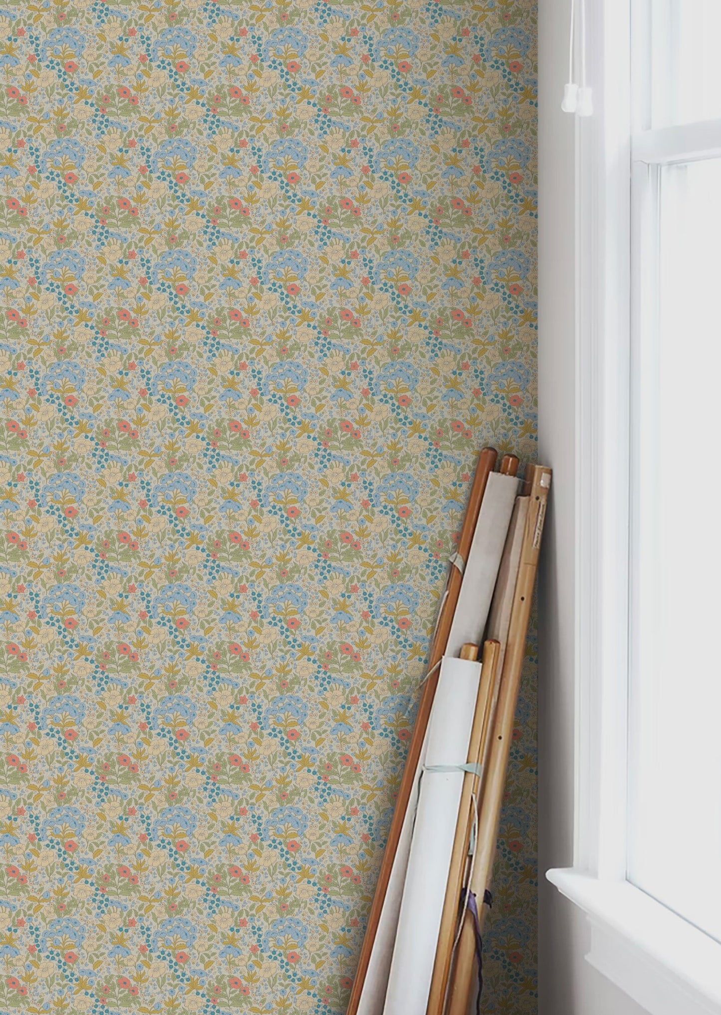 Papier peint Summer Gray - Doris - Bleu & Moutarde