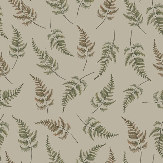 Summer Gray Wallpaper - Falling Ferns - Soft Beige