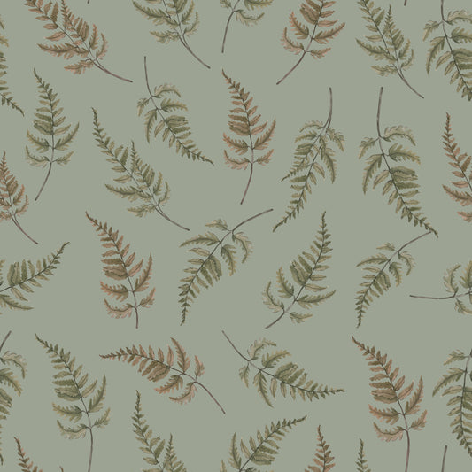 Papier peint gris d'été - Fougères tombantes - Vert terreux