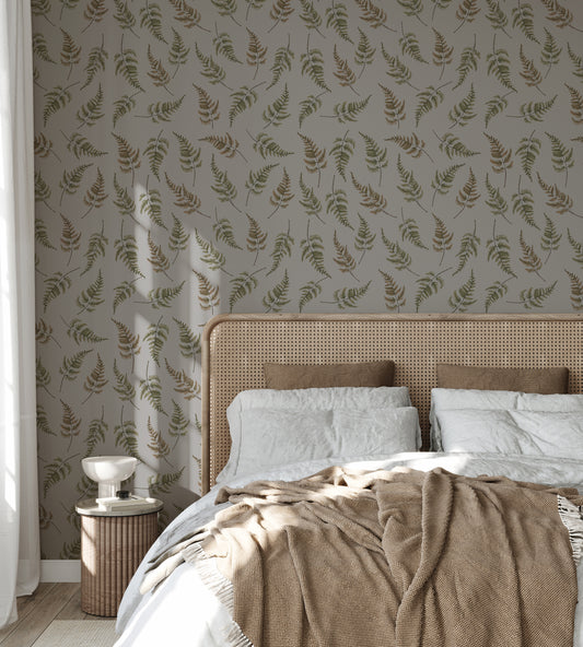 Summer Gray Wallpaper - Falling Ferns - Gray
