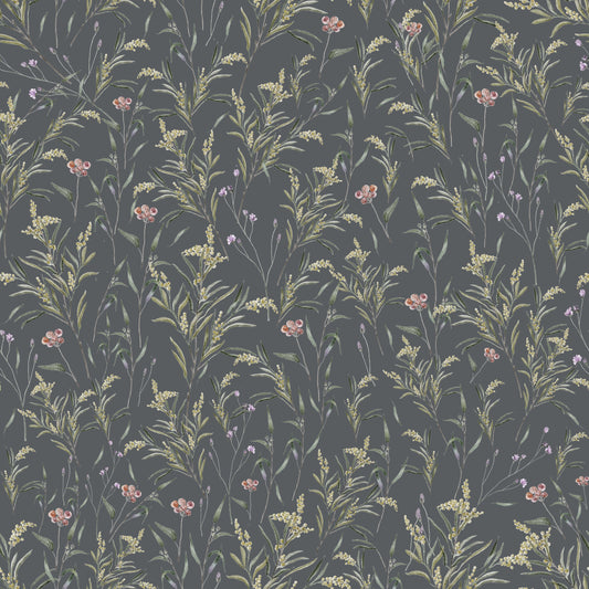 Papier peint gris d'été - Prairie de printemps - Minuit