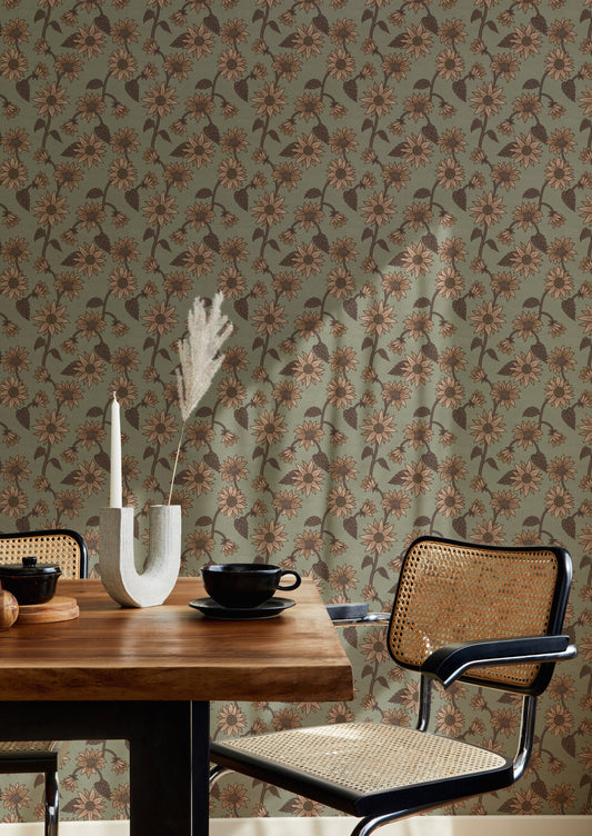 Summer Gray Wallpaper - Sunflowers - Green