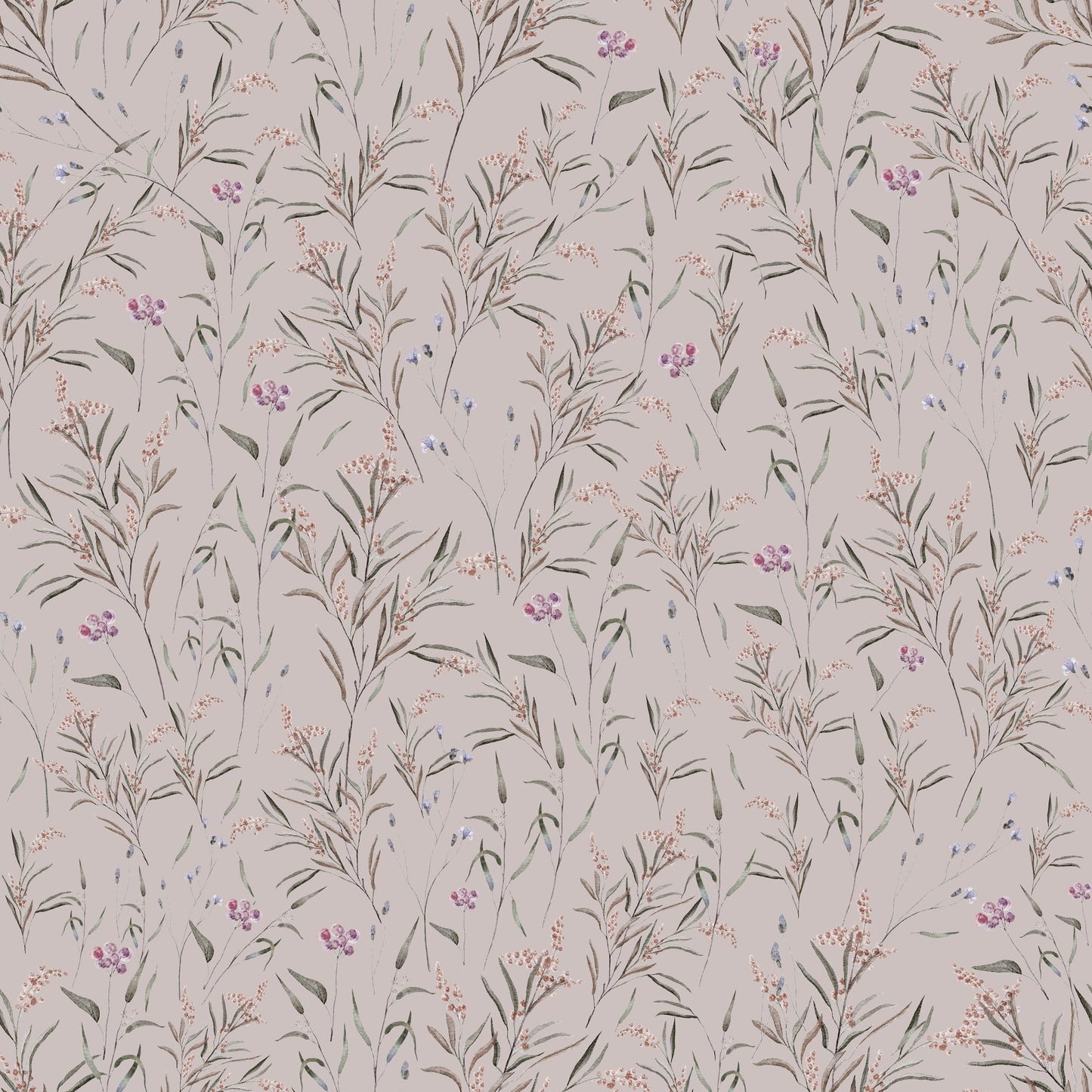 Summer Gray Wallpaper - Spring Meadow - Pink